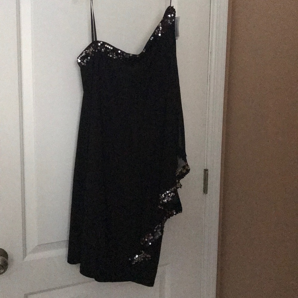 Off shoulder black mini sheer overlay.